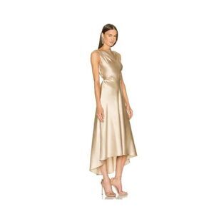 saloni Authentic Jen Solid cream silk tank midi dress 0 Xxs Xs